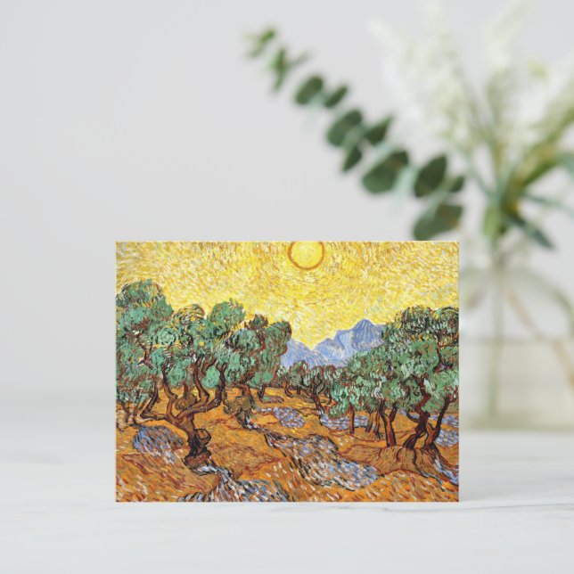 Van Gogh: Olivträd med gul himmel och sol Vykort (Stående Fram)