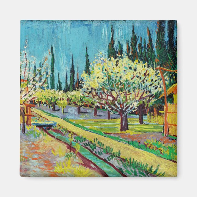 Van Gogh - Orchard Borderad av Cypresses Magnet (Framsidan)