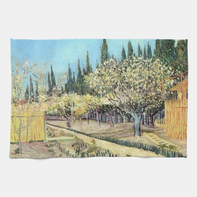 Van Gogh Orchard i Blommar, född av Cypresses Kökshandduk (Horisontell)