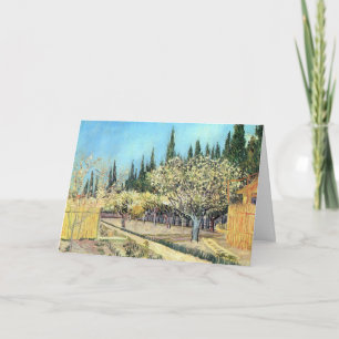 Van Gogh Orchard i Blommar, född av Cypresses Kort