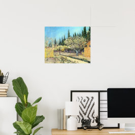 Van Gogh Orchard i Blommar, född av Cypresses Poster