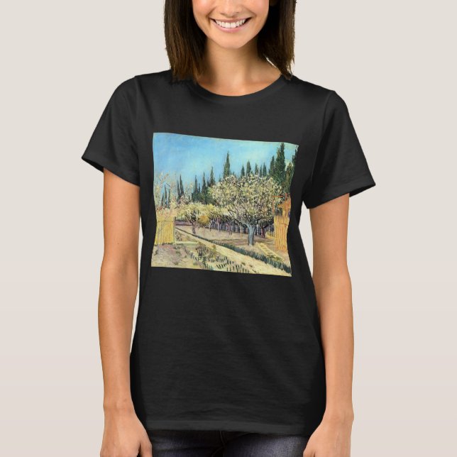 Van Gogh Orchard i Blommar, född av Cypresses T Shirt (Framsida)