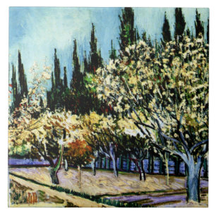 Van Gogh - Orchard omringad av Cypresses Kakelplatta
