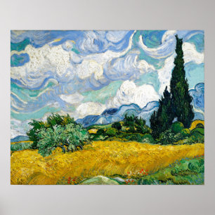Van Gogh Painting Art Vintage Wheat Fält Cypresse Poster