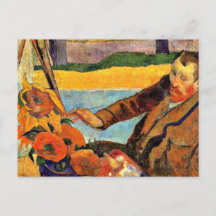 Van Gogh Painting Sunblommor, grafik av Gauguin Vykort