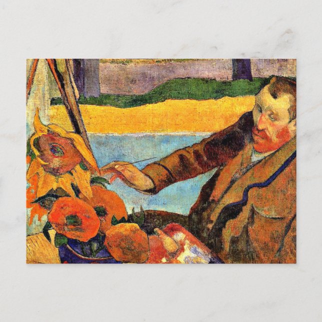 Van Gogh Painting Sunblommor, grafik av Gauguin Vykort (Framsida)