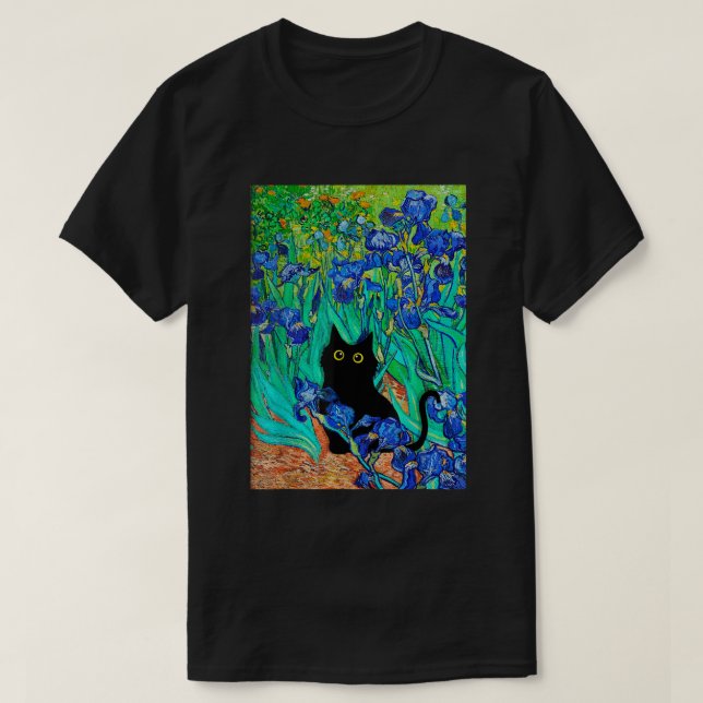 Van Gogh Paintings Irises Flowers Cat Les Iris Cat T Shirt (Design framsida)