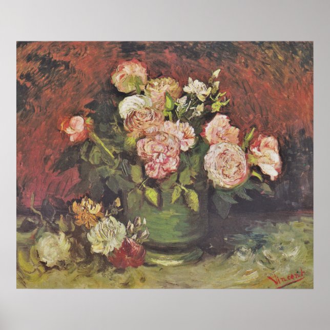 Van Gogh Peonies och Ro Blommigt Art GalleryHD Poster (Framsidan)