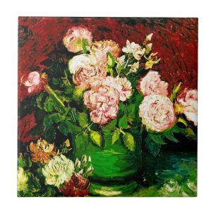Van Gogh Peonies och Ro Kakelplatta