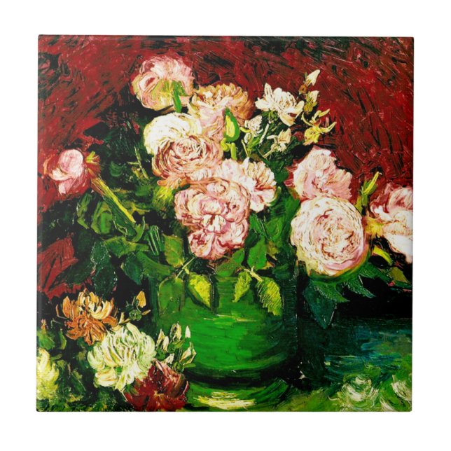 Van Gogh Peonies och Ro Kakelplatta (Framsidan)