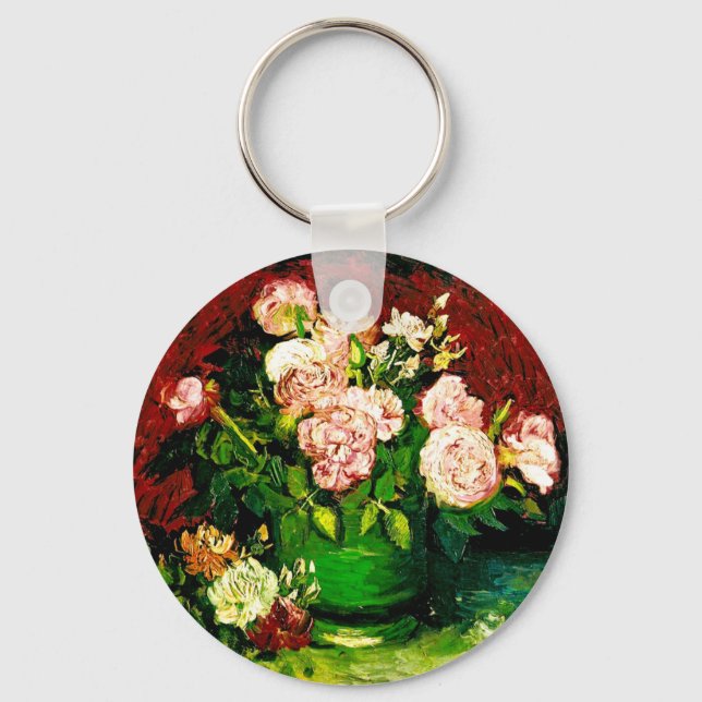 Van Gogh Peonies och Ro Nyckelring (Framsida)