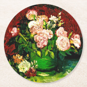 Van Gogh Peonies och Ro Underlägg Papper Rund