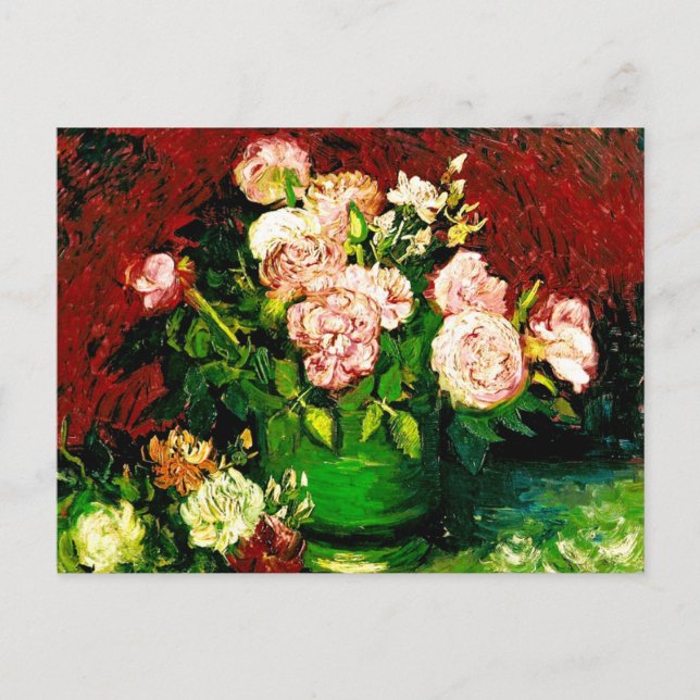 Van Gogh Peonies och Ro Vykort (Framsida)