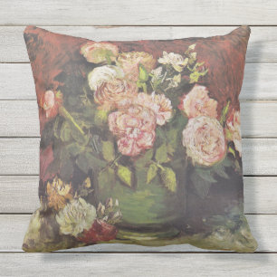 Van Gogh Peonies och Rosor Blommigt Art GalleryHD Utomhuskudde