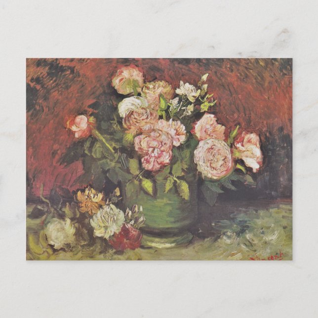 Van Gogh Peonies och Rosor Blommigt Art GalleryHD Vykort (Framsida)