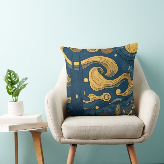 Van Gogh Pillows, AI genererade Starry Nght Design Kudde (Stol)