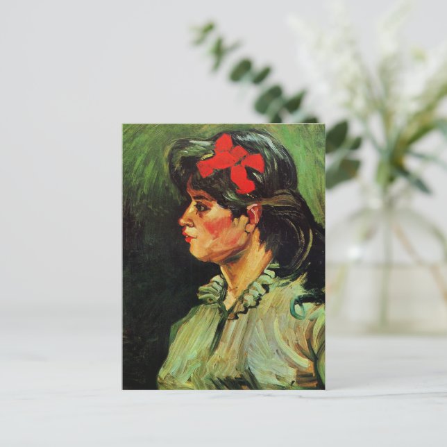 Van Gogh - Porträtt av kvinna med röd band Vykort (Stående Fram)