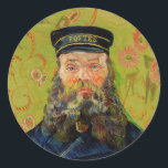 Van Gogh Postman. Porträtt-konst Runt Klistermärke<br><div class="desc">Van Gogh "Postman (Joseph Roulin)"-dekal. Gult porträtt imponerande konstnär.</div>