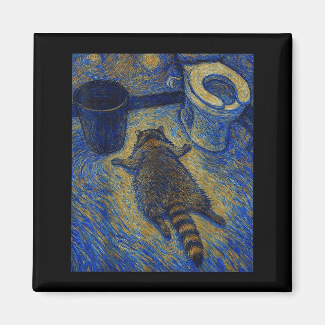 Van Gogh Raccoon Drunk Pes Out In Bathroom Meme  Magnet (Framsidan)