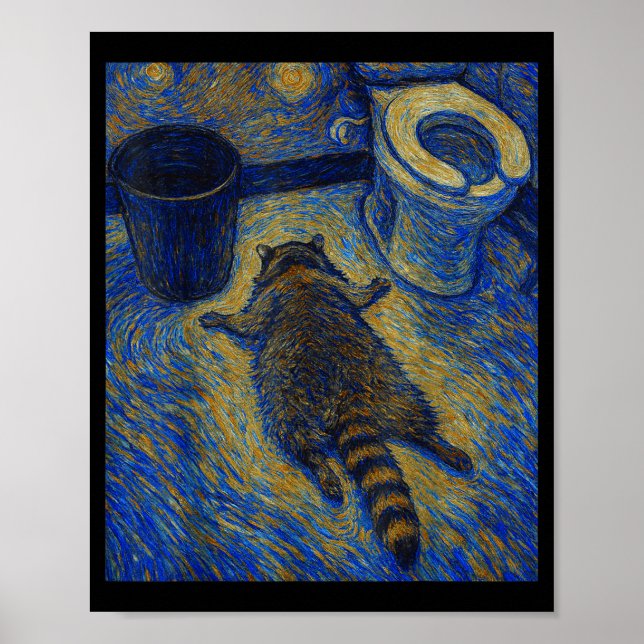Van Gogh Raccoon Drunk Pes Out In Bathroom Meme  Poster (Framsidan)