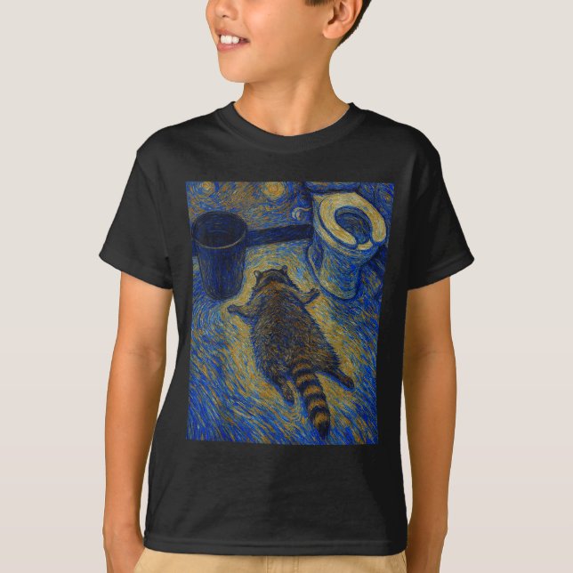 Van Gogh Raccoon Drunk Pes Out In Bathroom Meme  T Shirt (Framsida)