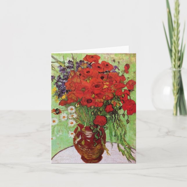 Van Gogh Red Poppies and Daisys Note Card Kort (Framsida)