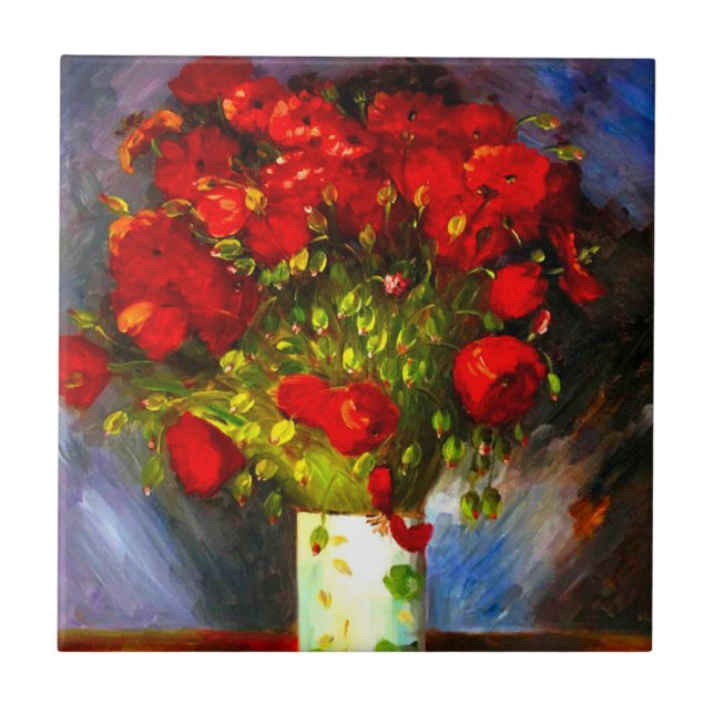 Van Gogh Red Poppies Kakelplatta (Framsidan)
