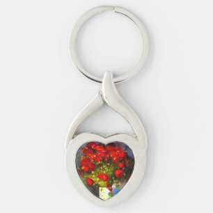Van Gogh Red Poppies Twisted Heart Silverfärgad Nyckelring
