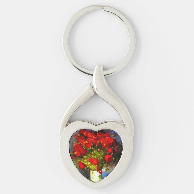 Van Gogh Red Poppies Twisted Heart Silverfärgad Nyckelring (Framsidan)
