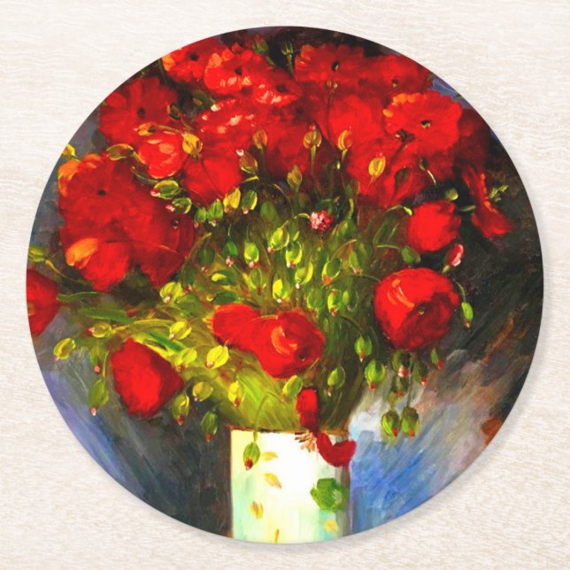 Van Gogh Red Poppies Underlägg Papper Rund (Framsidan)