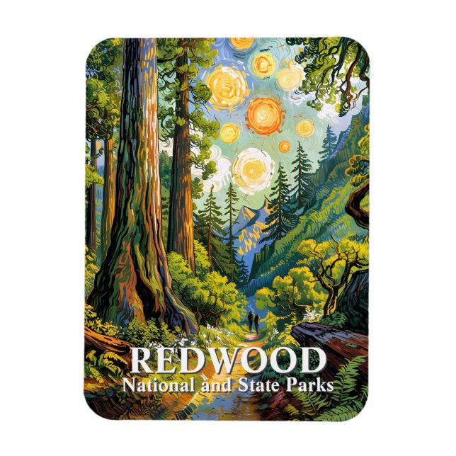 Van Gogh Redwood National Park vandringsled Modern Magnet (Vertikal)