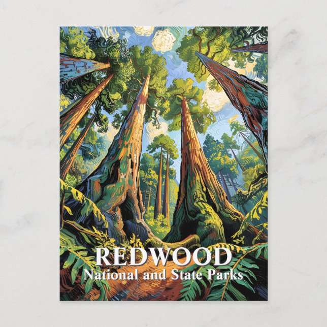 Van Gogh Redwoods Park California Affisch Stil Vykort (Framsida)