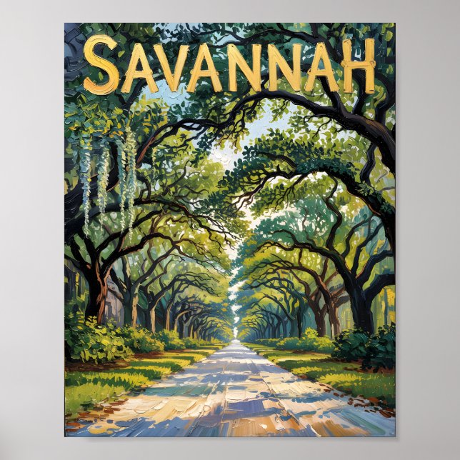 Van Gogh Retro Savannah Georgia Oak Avenue Travel Poster (Framsidan)