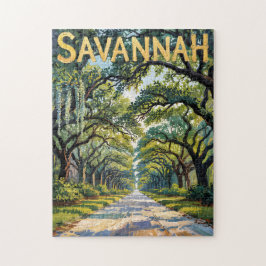 Van Gogh Retro Savannah Georgia Oak Avenue Travel Pussel