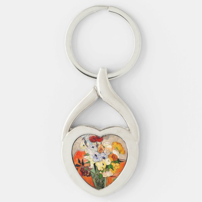 Van Gogh Ro och Anemones Twisted Heart Silverfärgad Nyckelring (Framsidan)