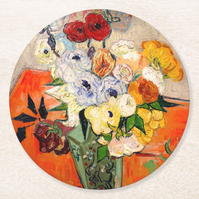 Van Gogh Ro och Anemones Underlägg Papper Rund (Framsidan)