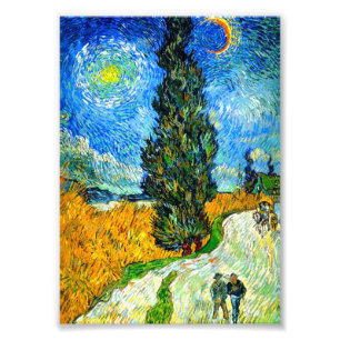 Van Gogh Road med Cypress och Star Fototryck