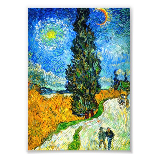 Van Gogh Road med Cypress och Star Fototryck (Framsidan)