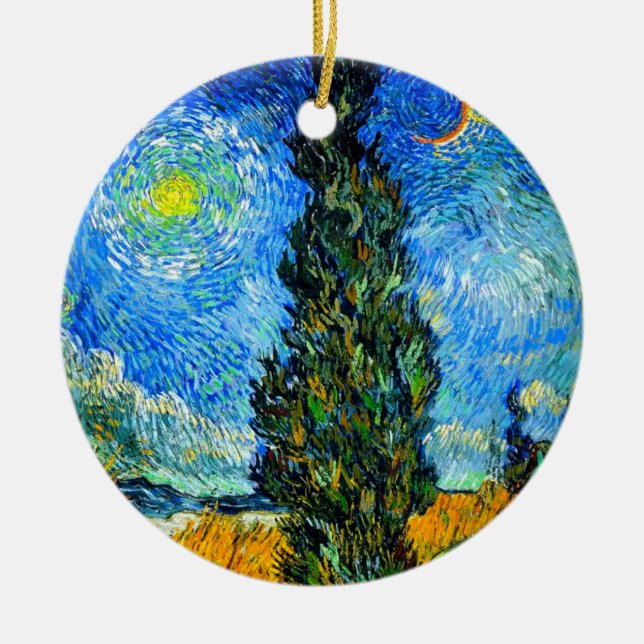 Van Gogh Road med Cypress och Star Julgransprydnad Keramik (Framsidan)