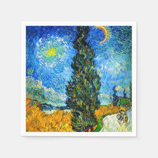 Van Gogh Road med Cypress och Star Pappersservett (Framsidan)