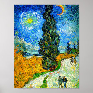 Van Gogh Road med Cypress och Star Poster