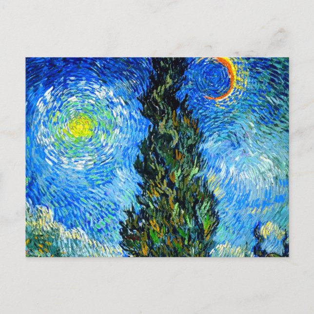 Van Gogh Road med Cypress och Star Vykort (Framsida)