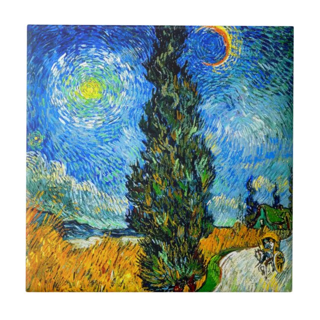 Van Gogh Road with Cypress and Star Kakelplatta (Framsidan)