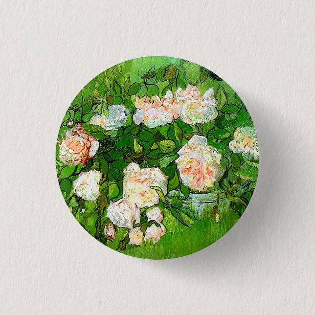 Van Gogh Rosa ros Button Knapp (Framsida)