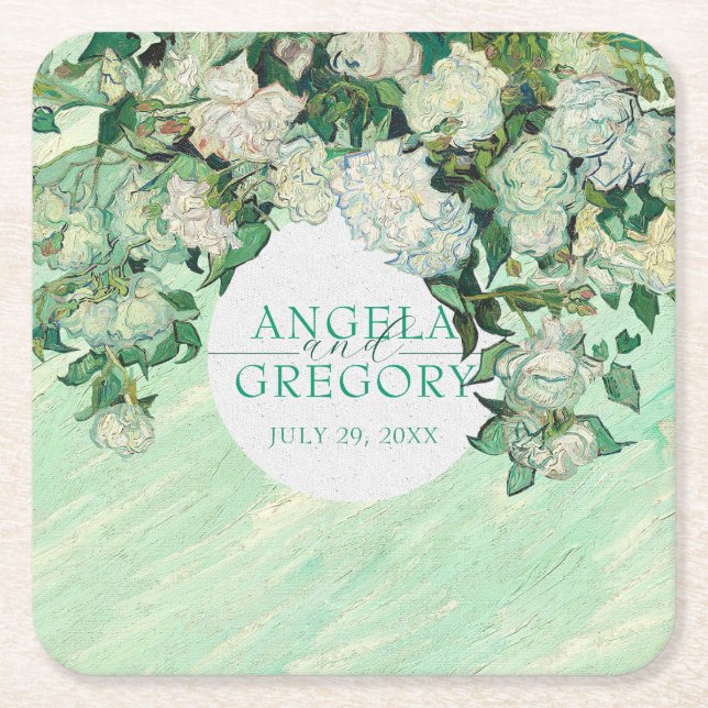 Van Gogh Roses Wedding Paper Coaster Underlägg Papper Kvadrat (Framsidan)
