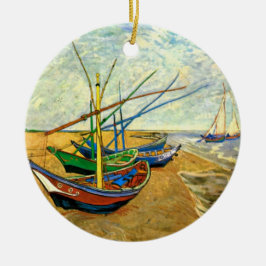 Van Gogh:s fiskebåtar på stranden vid Saintes Mari Julgransprydnad Keramik