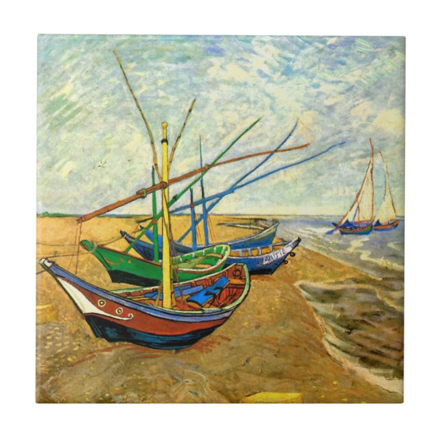 Van Gogh:s fiskebåtar på stranden vid Saintes Mari Kakelplatta (Framsidan)