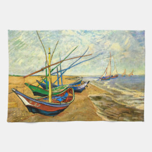 Van Gogh:s fiskebåtar på stranden vid Saintes Mari Kökshandduk
