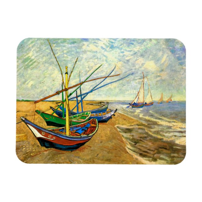 Van Gogh:s fiskebåtar på stranden vid Saintes Mari Magnet (Horisontell)