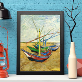 Van Gogh:s fiskebåtar på stranden vid Saintes Mari Poster